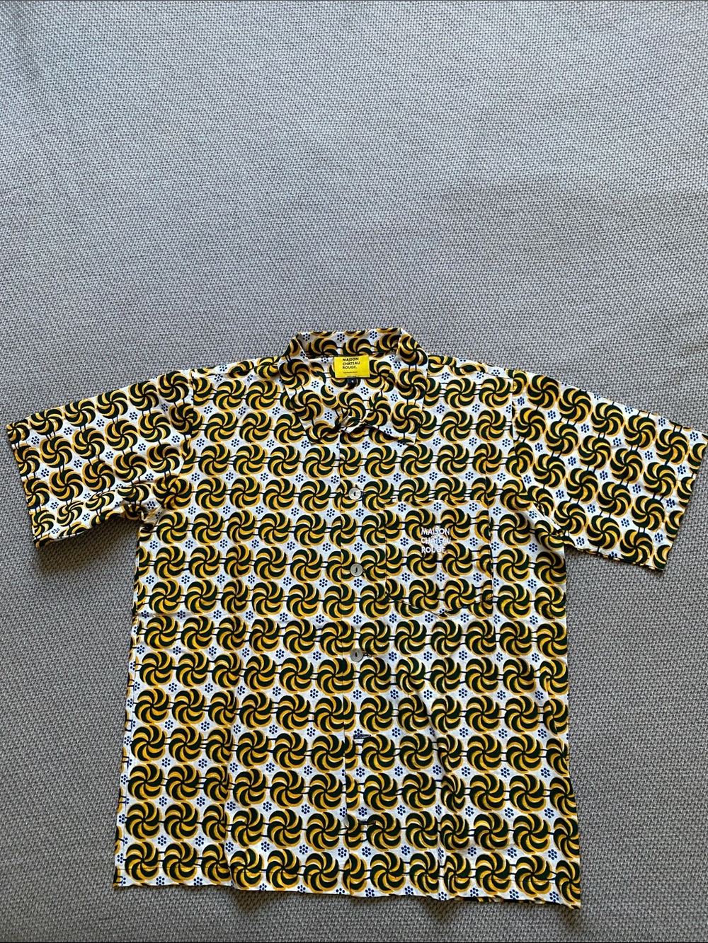 Maison Chateau Rouge African yellow navy white short sleeve  button down
